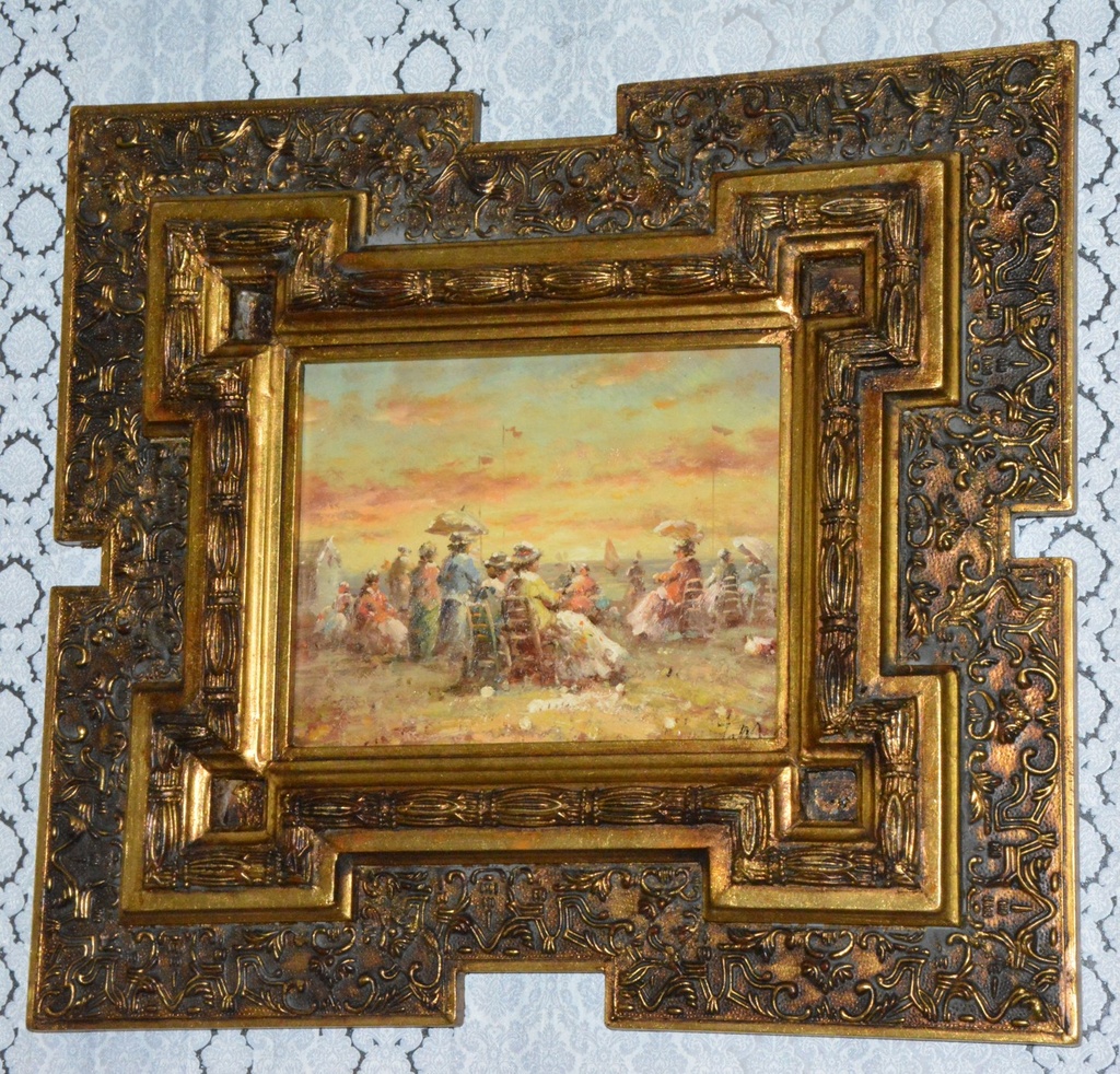 Zámecký obraz - Na pláži - olej na desce