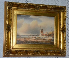 Zámecký obraz - Zima s mlýnem - olej na desce