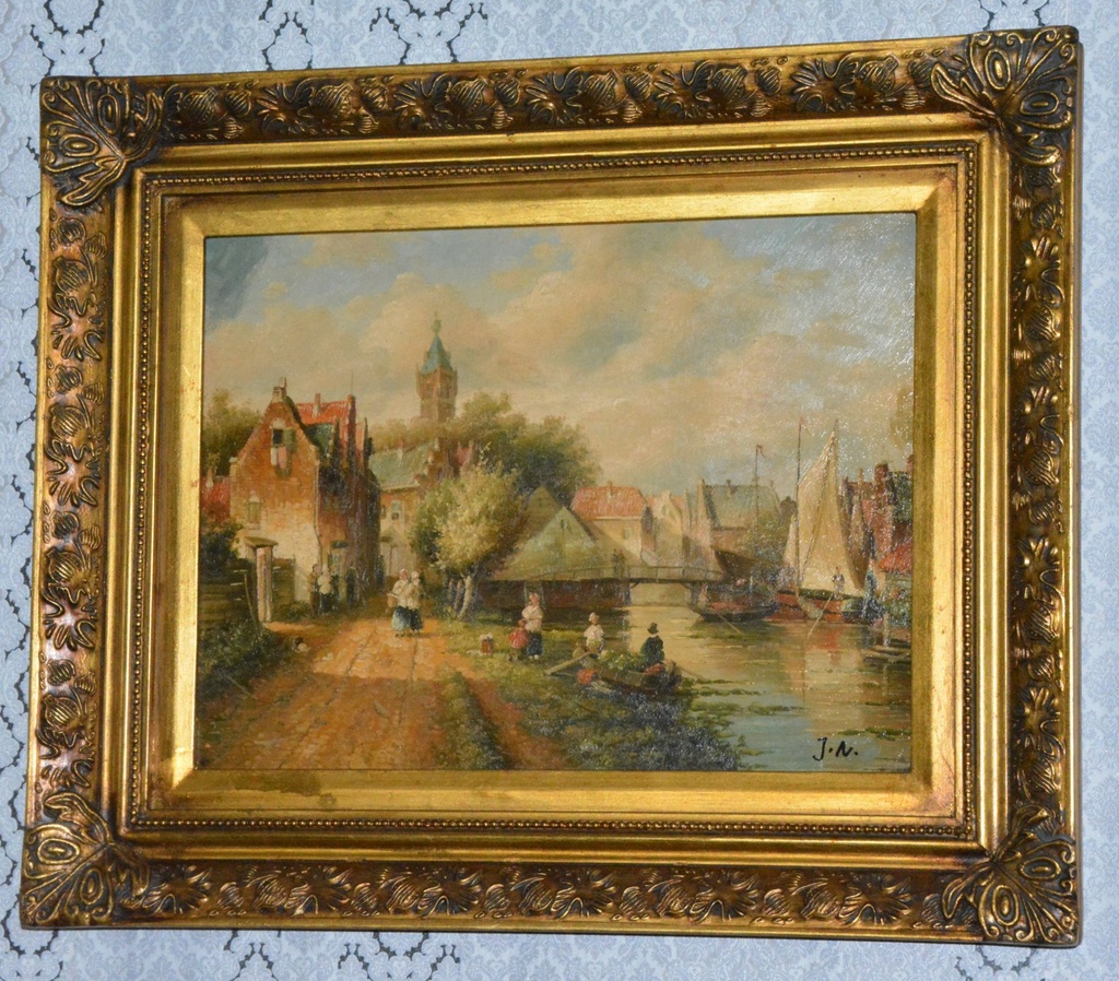 Zámecký obraz - Předměstí - olej na desce