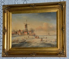 Zámecký obraz - Zima - olej na desce