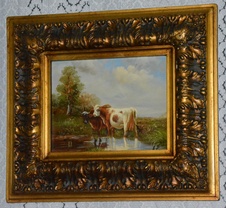 Zámecký obraz - Krávy - olej na desce