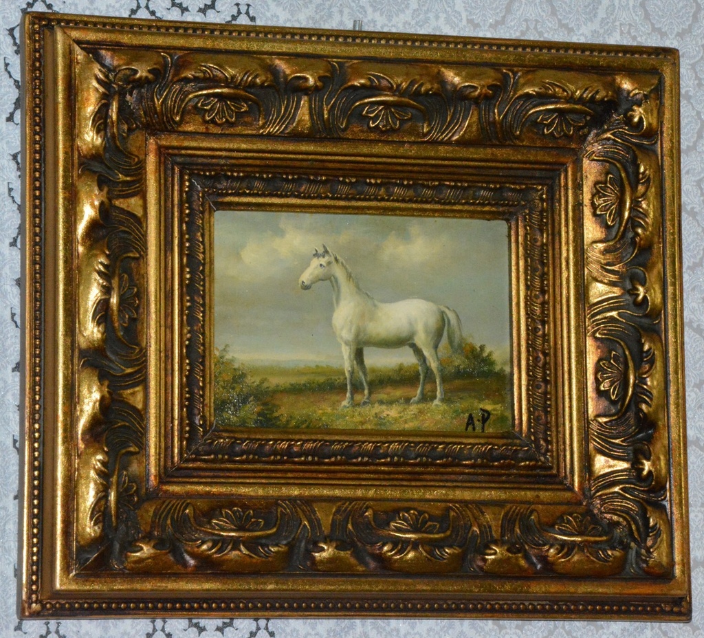 Zámecký obraz - Kůň - olej na desce