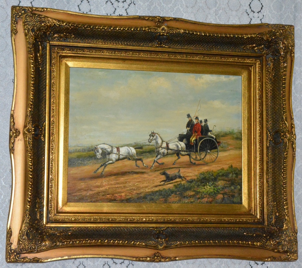 Zámecký obraz - Koňský povoz - olej na desce