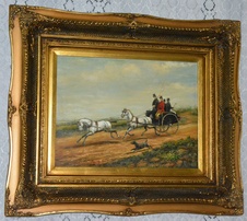 Zámecký obraz - Koňský povoz - olej na desce