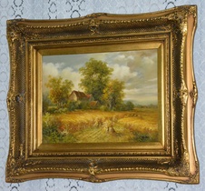 Zámecký obraz - Chalupa u pole - olej na desce