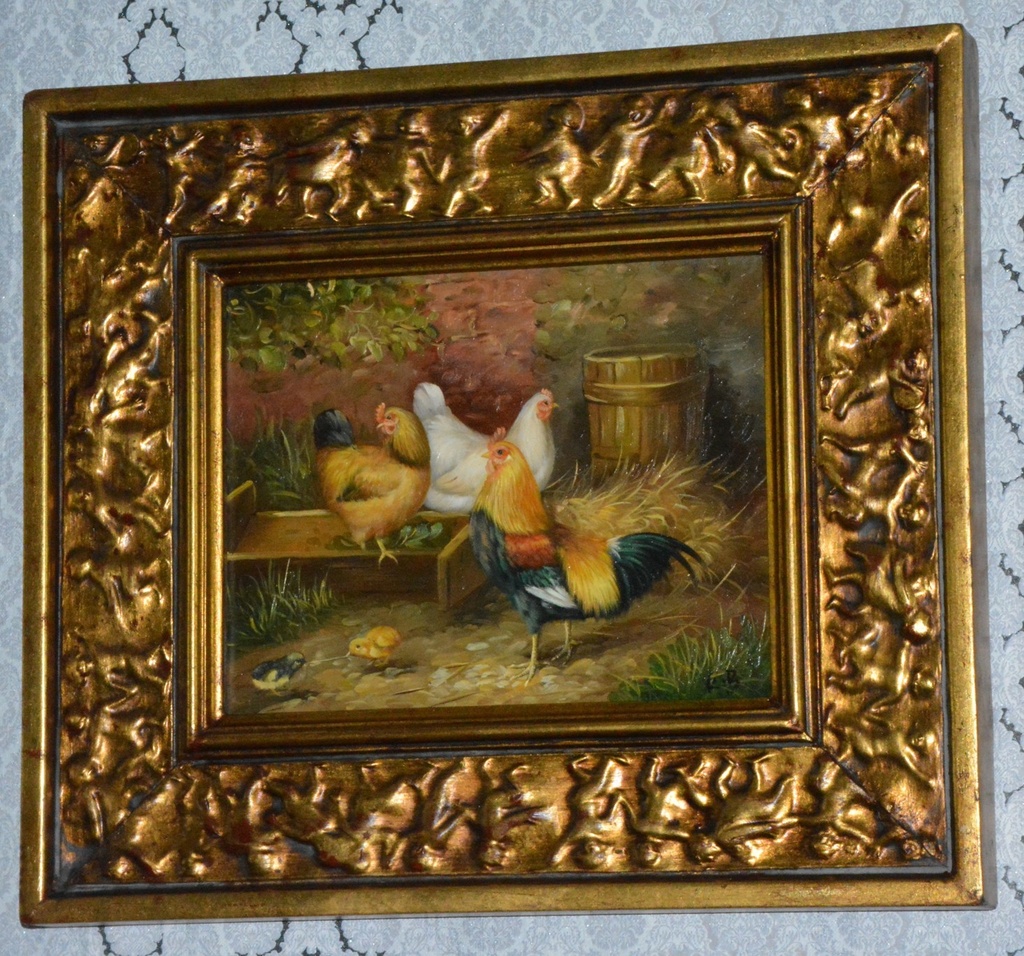 Zámecký obraz - Na dvorku - olej na desce