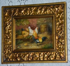 Zámecký obraz - Na dvorku - olej na desce