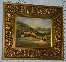 Zámecký obraz - Ovce s pasáčkem - olej na desce