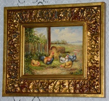 Zámecký obraz - Na dvorku - olej na desce