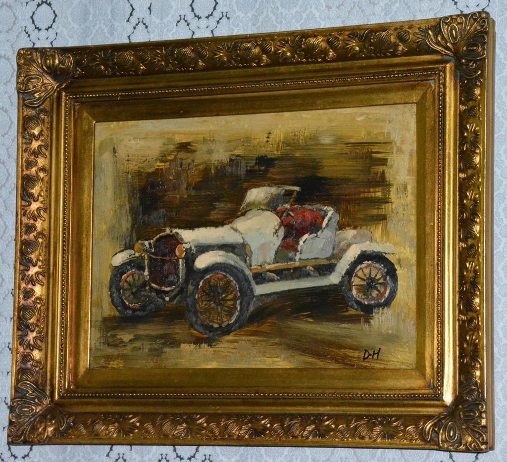 Zámecký obraz - Automobil - olej na desce