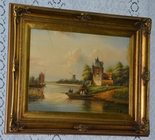 Zámecký obraz - Na loďce - olej na desce