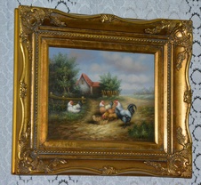 Zámecký obraz - Na dvorku - olej na desce