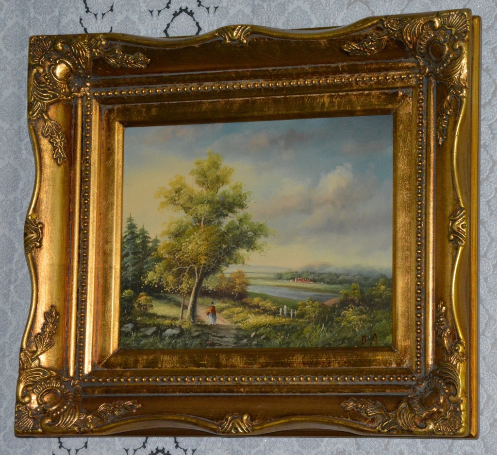 Zámecký obraz - Na vycházce - olej na desce