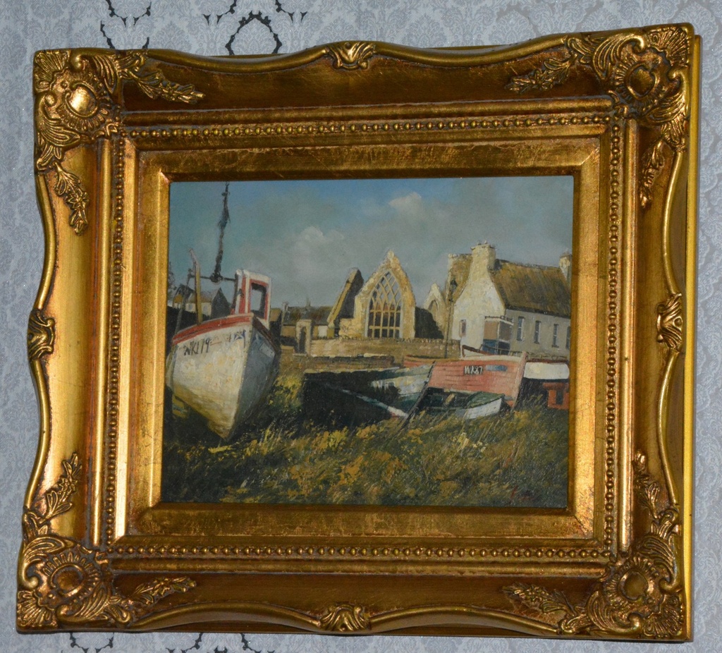 Zámecký obraz - V doku - olej na desce