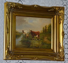 Zámecký obraz - Krávy - olej na desce