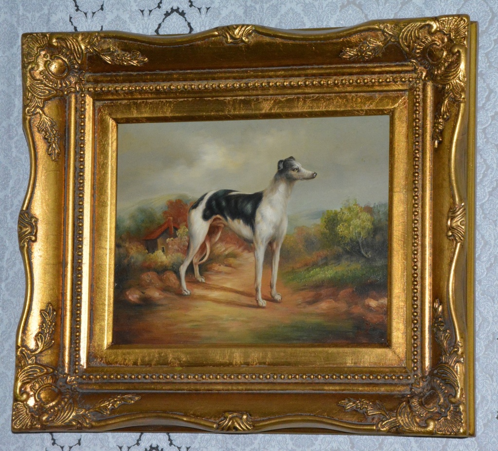 Zámecký obraz - Pes - olej na desce