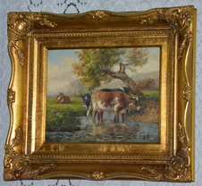Zámecký obraz - Krávy - olej na desce