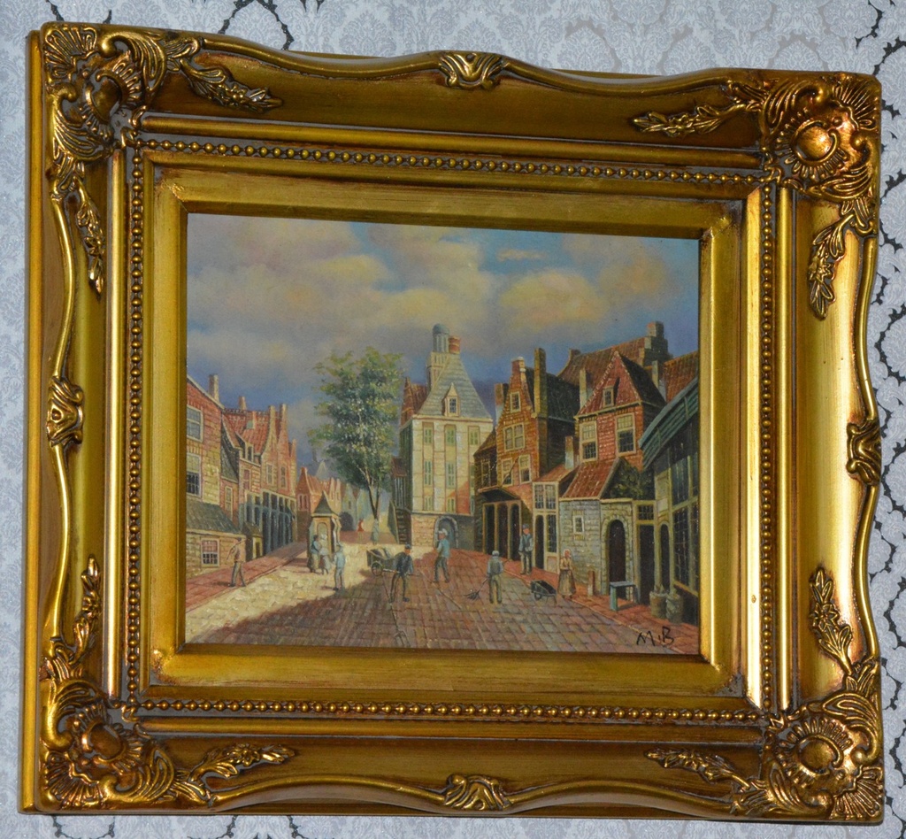 Zámecký obraz - Město - olej na desce