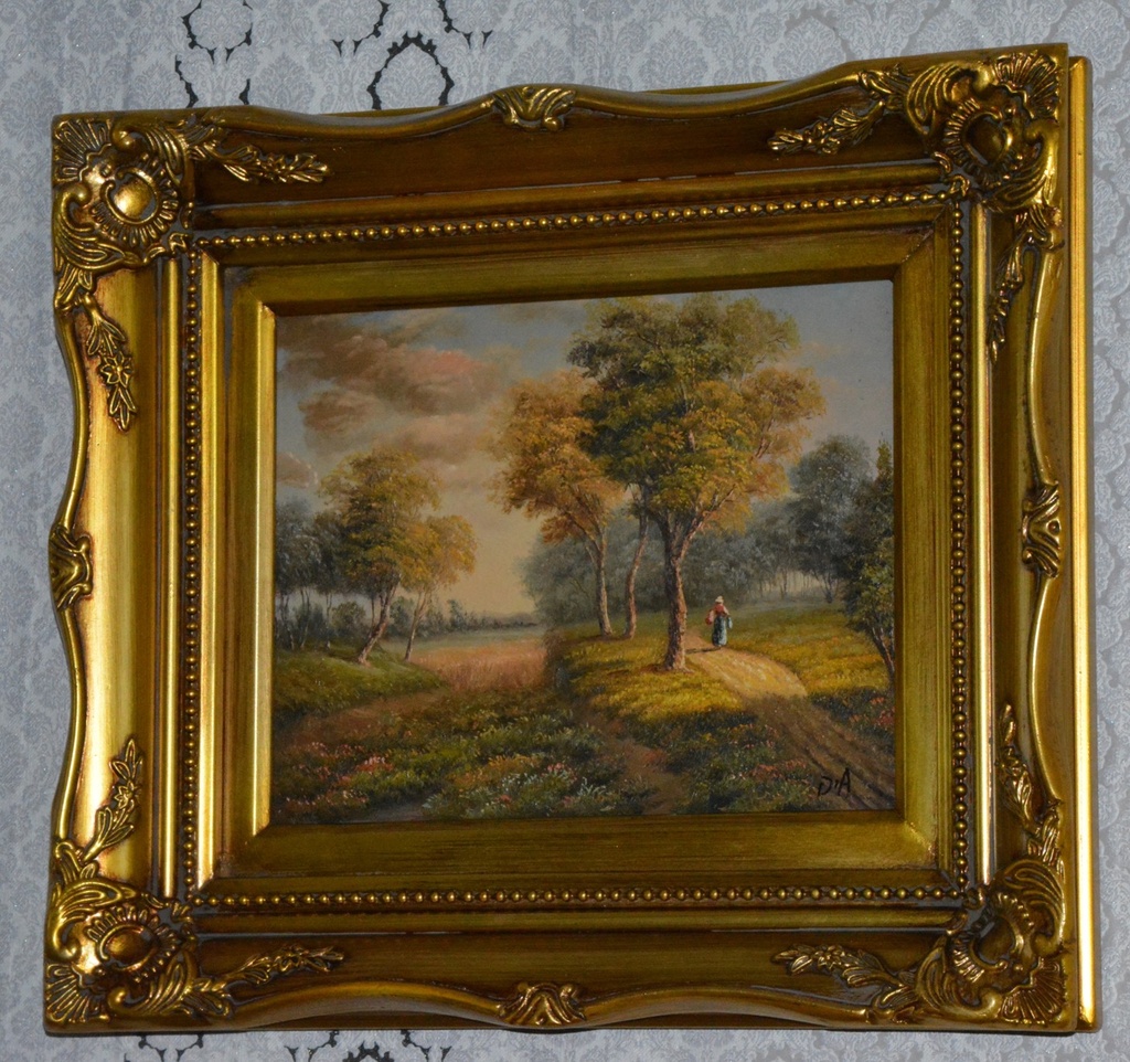 Zámecký obraz - Na vycházce - olej na desce