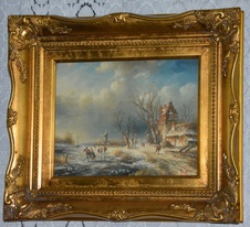 Zámecký obraz - Zima - olej na desce