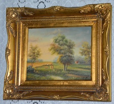 Zámecký obraz - Žně - olej na desce