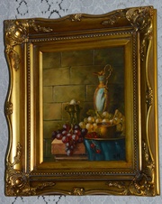 Zámecký obraz - Zátiší - olej na desce