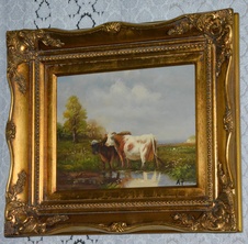 Zámecký obraz - Krávy - olej na desce