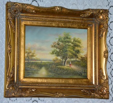 Zámecký obraz - Na vycházce - olej na desce