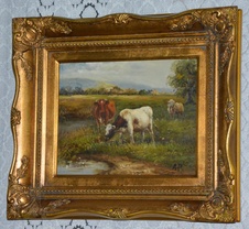 Zámecký obraz - Na pastvě - olej na desce