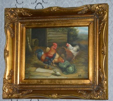 Zámecký obraz - Na dvorku - olej na desce