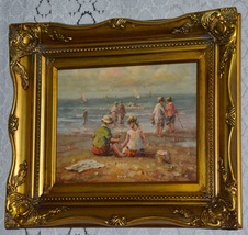 Zámecký obraz - Na pláži - olej na desce