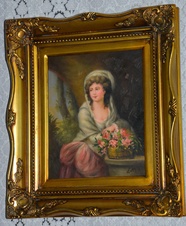 Zámecký obraz - Dáma s květinami- olej na desce