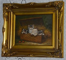 Zámecký obraz - Koťata - olej na desce