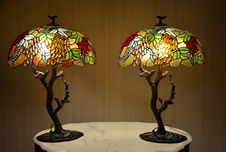 Tiffany lampy - stromy s ptáčky - UNIKÁT - pár
