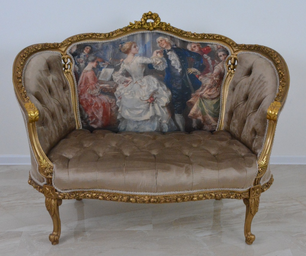 Zámecké řezbované sofa - čalouněné