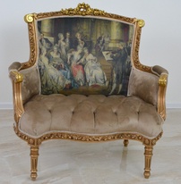 Zámecké řezbované sofa - čalouněné - mini
