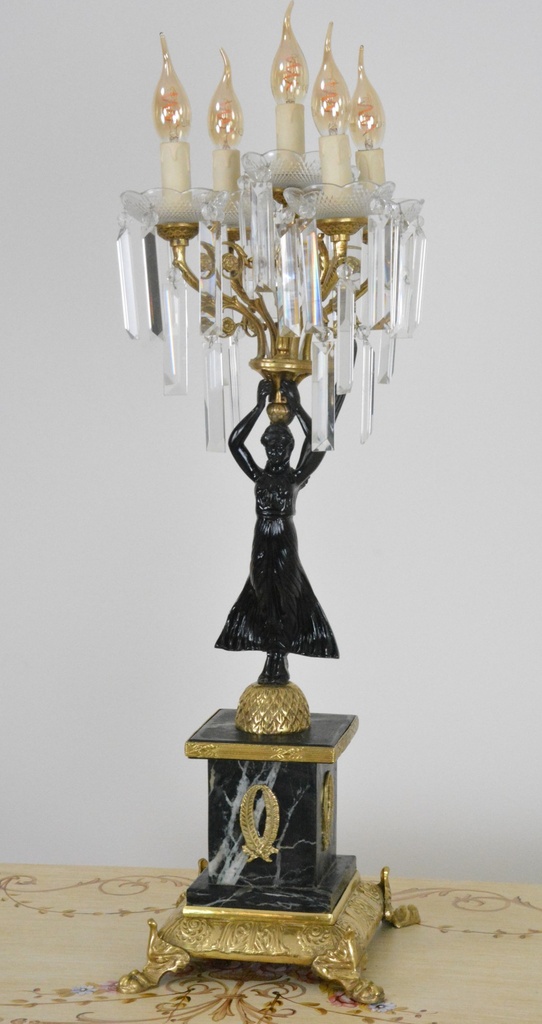 Zámecká stolní lampa - mramor-bronz-broušené sklo