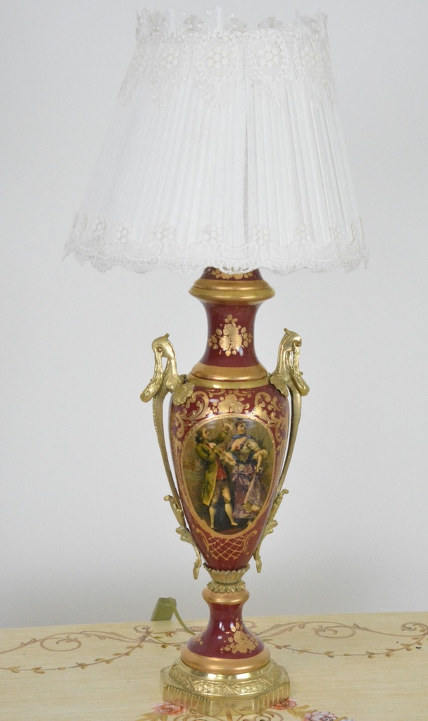 Zámecká stolní lampa se stínidlem - porcelán+bronz