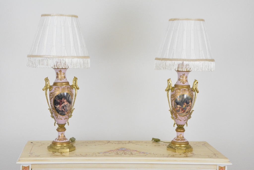 Zámecké stolní lampy se stínidlem - porcelán+bronz