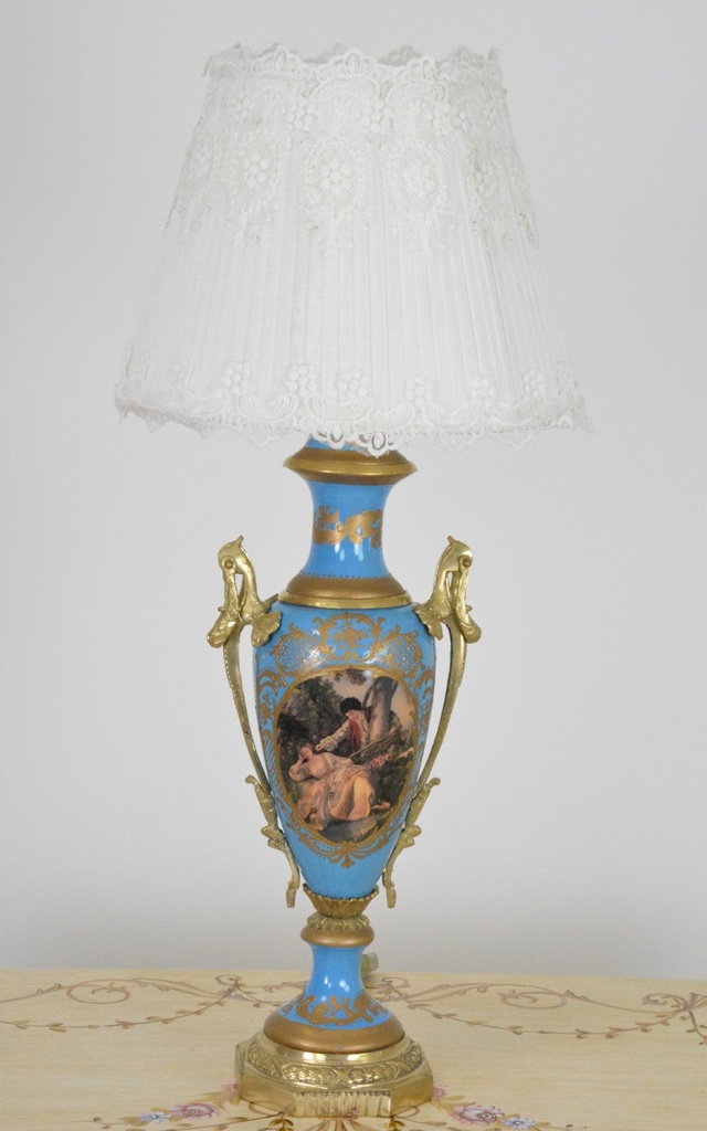 Zámecká stolní lampa se stínidlem - porcelán+bronz