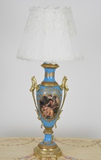 Zámecká stolní lampa se stínidlem - porcelán+bronz