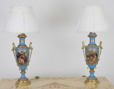 Zámecké stolní lampy se stínidlem - porcelán+bronz