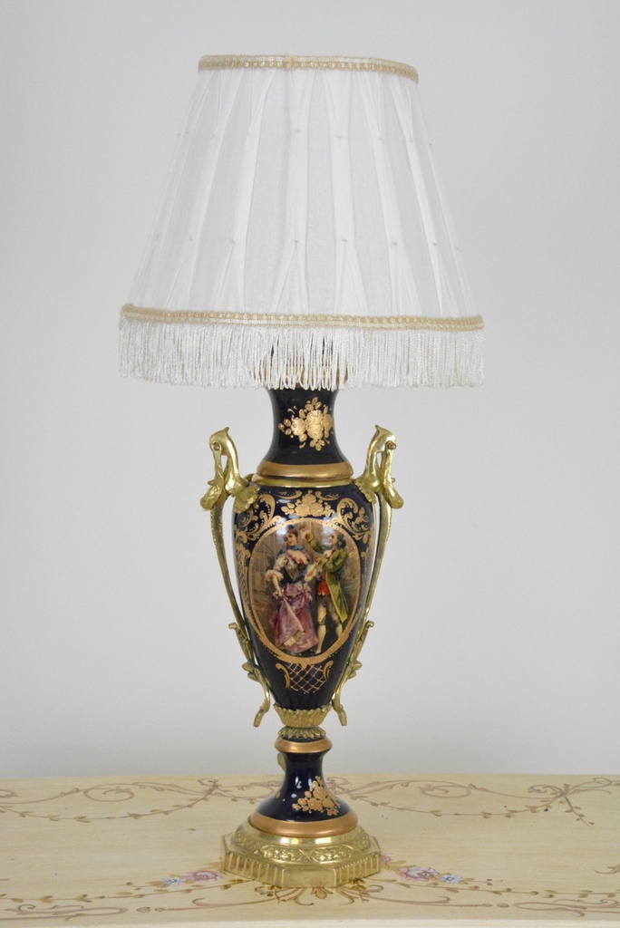 Zámecká stolní lampa se stínidlem - porcelán+bronz