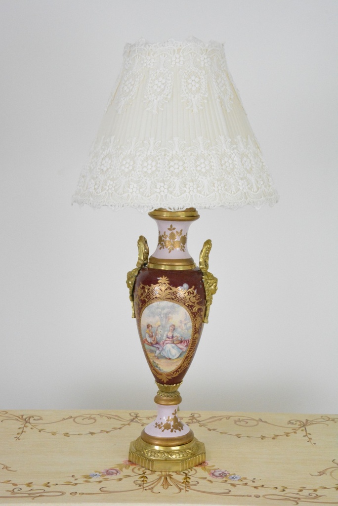Zámecká stolní lampa se stínidlem - porcelán+bronz