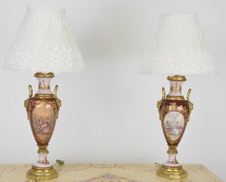 Zámecké stolní lampy se stínidlem - porcelán+bronz