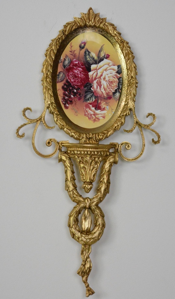 Zámecký medailon s květinami - porcelán + bronz