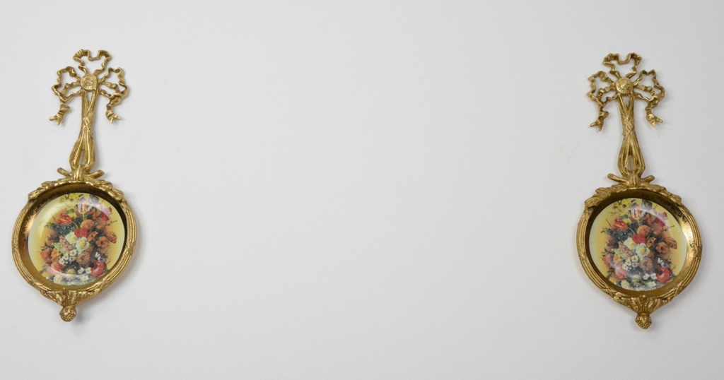 Zámecké medailony s květinami - porcelán + bronz