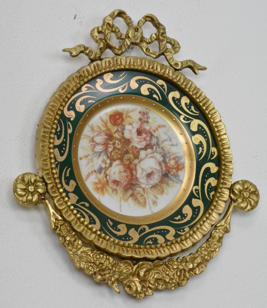 Zámecký medailon s květinami - porcelán + bronz