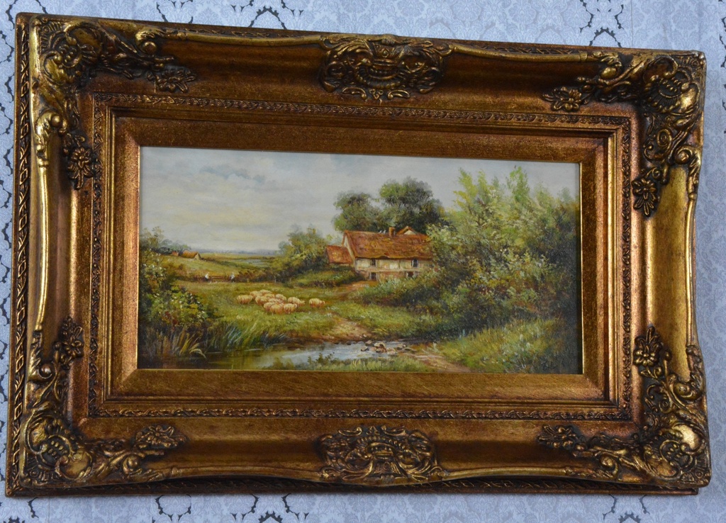 Zámecký obraz - Venkov - olej na desce