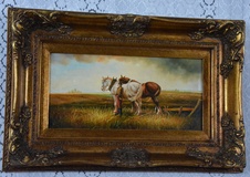 Zámecký obraz - Koně - olej na desce